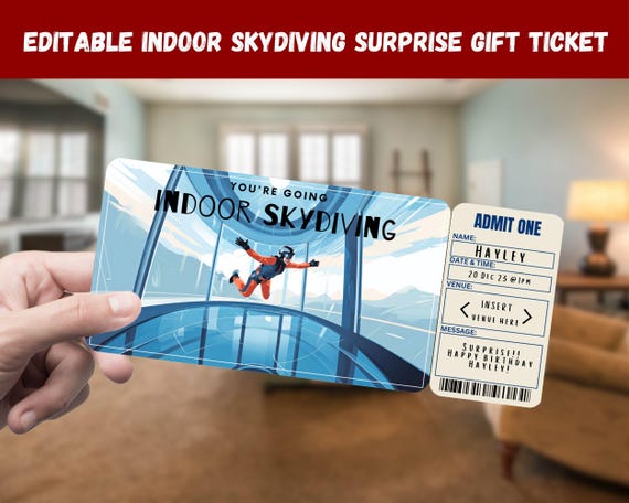 Indoor Skydiving Surprise Gift Ticket: Editable Printable Pass (Digital Download)