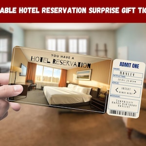 Hotel Reservation Surprise Gift Ticket - You Have A HOTEL RESERVATION - Printable, Pass, Editable, Instant Download, Travel Print Invitation