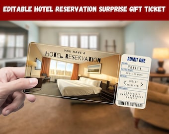 Hotel Reservation Surprise Gift Ticket: Editable Travel Invitation (Digital Download)
