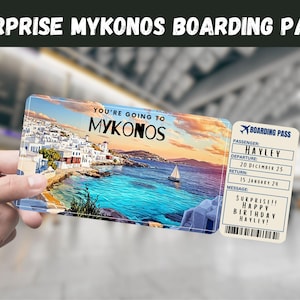 Mykonos, Grécia Viagem Surpresa Bilhete Presente - Você Vai para MYKONOS - Imprimível, Voo, Cartão de Embarque, Download Instantâneo, Impressão de Viagem