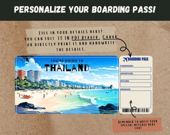 Thailand Trip Surprise Ticket: Editable Boarding Pass (digital