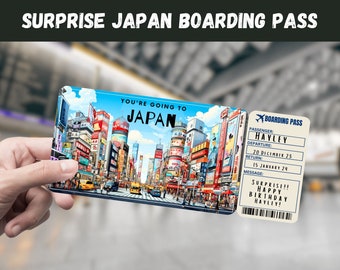Japan Trip Surprise Gift Ticket - You&#39;re Going to JAPAN - Printable, Flight, Boarding Pass, Editable, Instant Download, Travel Print