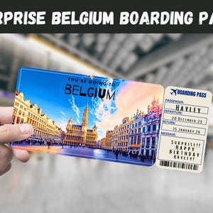 Belgium Trip Surprise Gift Ticket - You're Going to BELGIUM - Printable, Flight, Boarding Pass, Editable, Travel Print