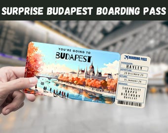 Billete de regalo sorpresa para viajar a Budapest, Hungría: vas a BUDAPEST: imprimible, vuelo, tarjeta de embarque, editable, instantánea, impresión de viaje