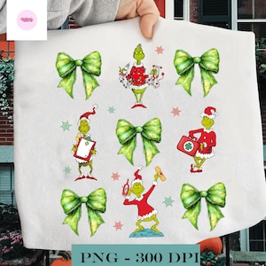 Coquette Bow Grinch Nurse Christmas Png, Gift For Nurse, Coquette Nurse Christmas PNG, Green Mean Guy Nurse PNG, Nurse Christmas Movie PNG