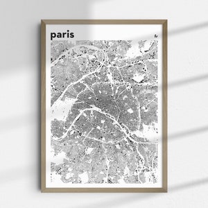 パリの壁アート、パリの白黒地図プリント、パリ市内地図、エッフェル塔、フランスのプリント、フランス人へのギフト、旅行ポスター、印刷可能な地図
