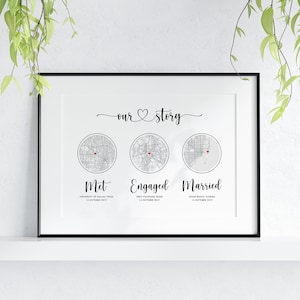 Carte personnalisée de notre histoire, cadeau de mariage d'art mural pour couple marié, cadeau pour femme, cadeau de Saint-Valentin pour mari, téléchargement numérique