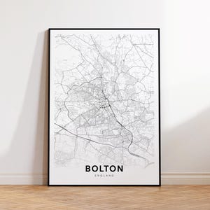 Carte de la ville de Bolton, impression de carte de Bolton, affiche de carte minimaliste de Bolton Angleterre, décor de carte de la ville, carte imprimable du Royaume-Uni, téléchargement immédiat
