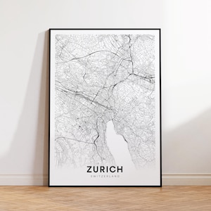 Zurich City Map Print, Zurich Street Map Poster, Switzerland Map Art, Street Road Map Print, Minimalist City Map, Living Room Decor