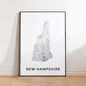 New Hampshire Map Print, New Hampshire State Map, Minimalist NH USA State Map Print Art, New Hampshire Gift, Printable Map Wall Art