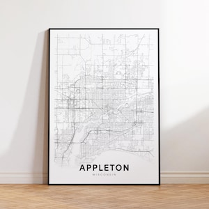Appleton City Map Print, Appleton Street Map Poster, Wisconsin Map Art, Street Road Map Print, Printable Wall Art, Living Room Decor