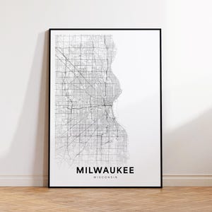 Milwaukee WI Street Map, Milwaukee City Map, Wisconsin USA Map Poster, Modern City Road Map, Minimalist Map Decor, Home Office Wall Decor