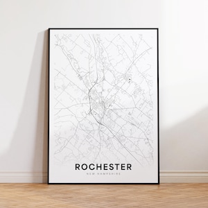 Rochester Stadt Karte Drucken, Rochester Street Karte Poster, New Hampshire Karte Kunst, Straße Straßenkarte Drucken, minimalistische Stadtkarte, Wohnzimmer Dekor