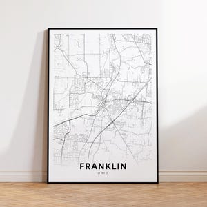 Franklin City Map Print, Franklin Street Map Poster, Ohio Map Art, Street Road Map Print, Printable Wall Art, Living Room Decor
