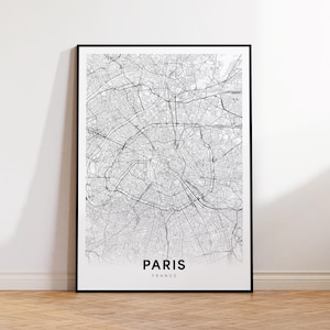 Plan de la ville de Paris, plan des rues de Paris, impression de carte moderne Paris France, plan de la ville imprimable, décoration d'intérieur, téléchargement immédiat