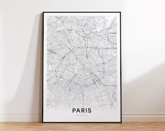 Paris City Map, Paris Street Map, Paris France Modern Map Print, Printable City Map, Home Decor, Instant Download
