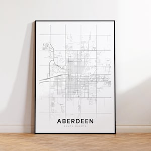 Aberdeen City Map Print, Aberdeen Street Map Poster, South Dakota Map Art, Street Road Map Print, Printable Wall Art, Office Wall Art