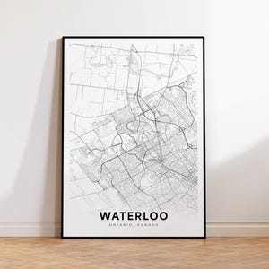 Waterloo-stadskaart afdrukken, Waterloo-stratenkaartposter, decor kaart Ontario, wegenkaart stad afdrukken, afdrukbare muurkunst, decor kantoorruimte