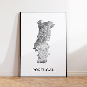 Portugal Map Print, Portugal Road Map Poster, Portugal Country Map Poster, Black and White Portugal Print, Printable Wall Art, Office Decor