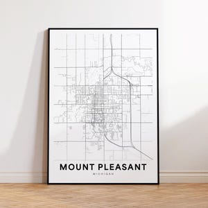 Stampa mappa della città di Mount Pleasant, poster mappa stradale di Mount Pleasant, arte mappa del Michigan, stampa mappa stradale, mappa della città minimalista