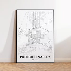 Prescott Valley kaart print, Prescott Valley stratenplan poster, Arizona kaart kunst, stratenplan print, minimalistische stadsplattegrond, woonkamer decor