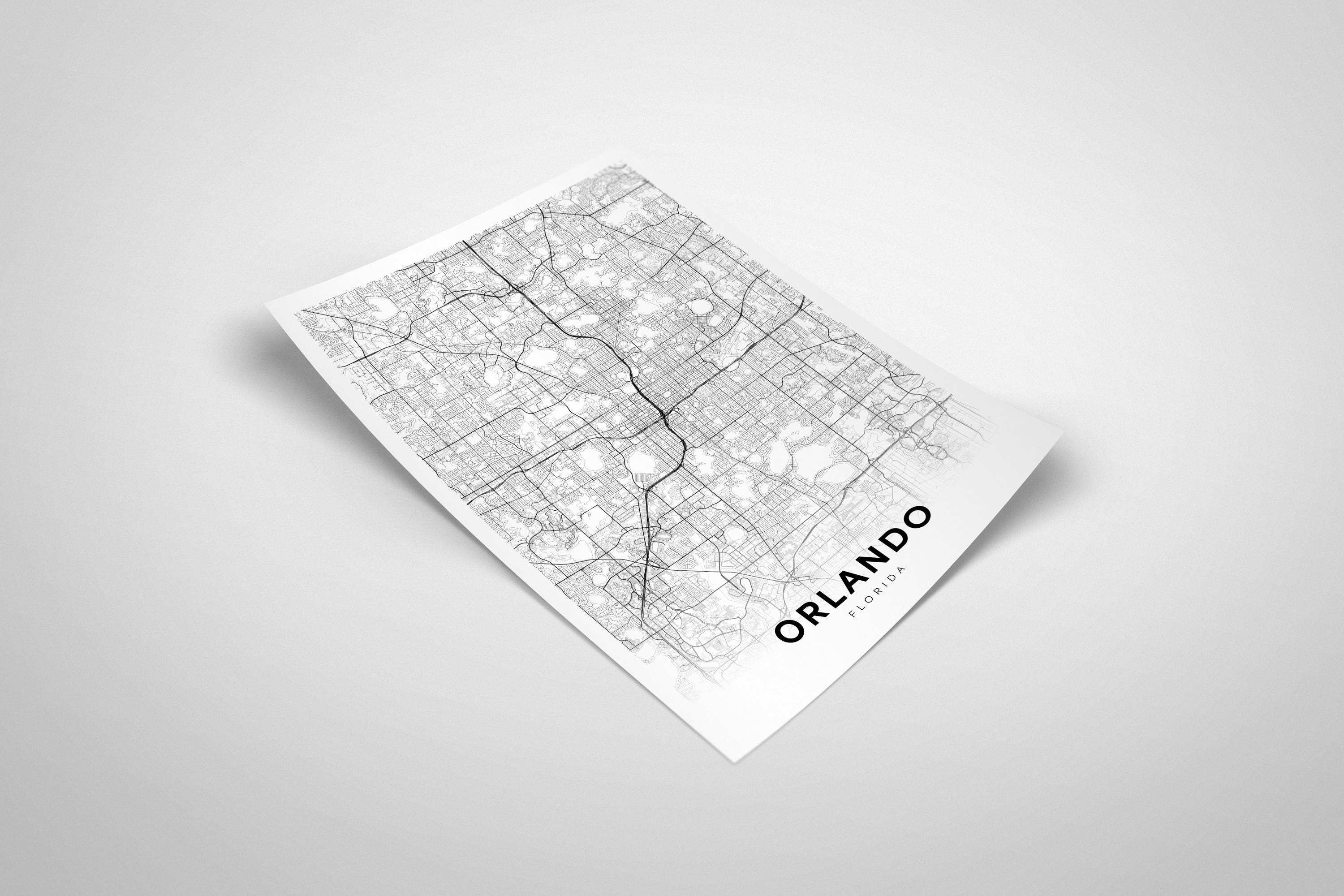 Orlando City Map Print, Orlando Street Map Poster, Florida Map Art ...