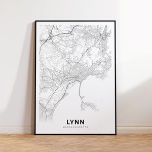 Lynn MA City Map, Lynn Street Map, Massachusetts USA Map Poster, Modern City Road Map, Minimalist Map Decor, Home Office Wall Decor