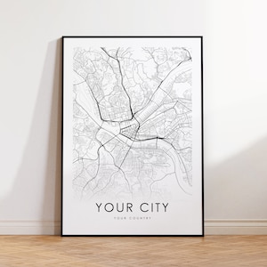 Mapa personalizado da sua cidade, mapa de qualquer cidade, impressão de mapa personalizado, mapa de rua personalizado, arte de parede para impressão, decoração de sala de estar, download digital