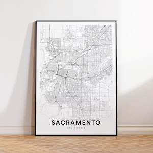 Sacramento CA Stadt Karte, Sacramento Street Map, Kalifornien USA Karte Poster, moderne Stadt Straßenkarte, minimalistisches Kartendekor, Familien Geschenk