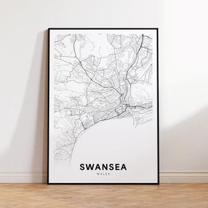 Mapa de la ciudad de Swansea, impresión del mapa de Swansea, póster del mapa minimalista de Swansea, Reino Unido, decoración del mapa de la ciudad, mapa imprimible, descarga instantánea