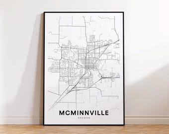 McMinnville City Map Print, McMinnville Street Map Poster, Oregon Map Art, Street Road Map Print, Minimalist City Map, Living Room Decor