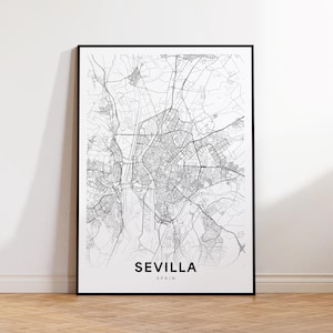 Seville Stadt Karte, Seville Spanien Wandkunst, Minimalistische Karte Druck, Moderne Wanddekoration, Seville Street Map, Geschenk für Reisende, Instant Download