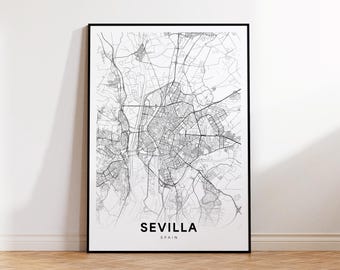 Seville City Map, Seville Spain Wall Art, Minimalist Map Print, Modern Wall Decor, Seville Street Map, Gift for Traveler, Instant Download