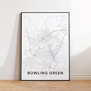 Bowling groene stad kaart print, Bowling groene straten kaart poster, Kentucky kaart kunst, straten wegenkaart print, afdrukbare muur kunst, slaapkamer muur kunst