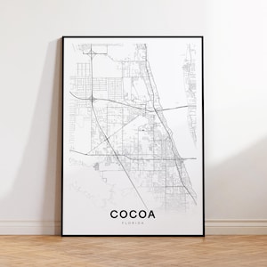 Cacaostadskaart afdrukken, cacaostratenkaart poster, kaartkunst Florida, stratenwegenkaart afdrukken, minimalistische stadsplattegrond, woonkamerdecor