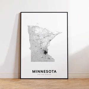 Minnesota State Map Print, Minnesota Map Poster, Printable Map of Minnesota Area, Minimalist MN Road Map Poster, Modern Wall Decor