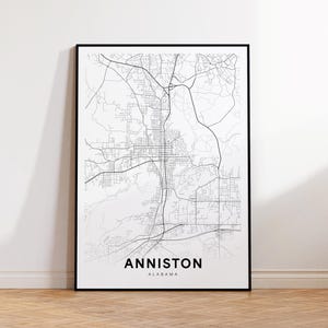 Anniston City Map Print, Anniston Street Map Poster, Alabama kaartkunst, Street Road Map Print, afdrukbare muurkunst, Wall Office Decor
