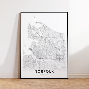 Norfolk City Map Poster, Norfolk VA Street Map, Virginia Map Print, City Street Road Map Print, Printable Wall Art, Home Decor