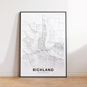Richland-stadskaart afdrukken, Richland stratenplan poster, Washington kaartkunst, stratenwegenkaart afdrukken, afdrukbare muurkunst, woonkamerdecor