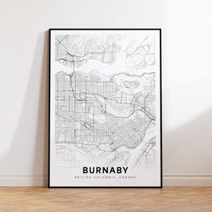 Burnaby-stadskaart afdrukken, Burnaby-stratenkaartposter, Brits-Columbia kaartdecor, stadswegenkaart afdrukken, afdrukbare muurkunst, decor kantoorruimte