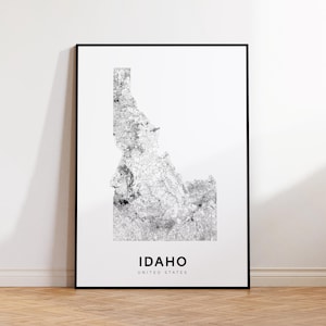 Idaho State Map Print, Idaho Map Poster, Printable Map of Idaho Area, Minimalist ID Road Map Poster, Modern Wall Decor, Instant Download