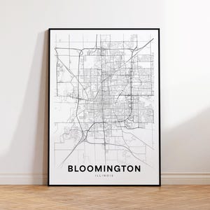Stampa mappa della città di Bloomington, poster mappa stradale di Bloomington, arte mappa dell'Illinois, stampa mappa stradale, mappa della città minimalista, arte murale per ufficio