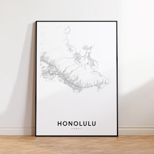 Honolulu Stadt Karte Poster, Honolulu HI Straßenkarte, Karte von Hawaii, Karte von Hawaii, druckbare Wandkunst, Hauswandkunst, digitaler Download