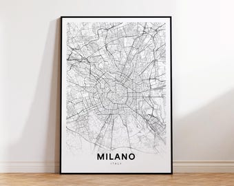 Milan City Map, Milano Street Map, Milan Italy Modern Map Print, Mappa della città di Milano, Printable Wall Art, Instant Download