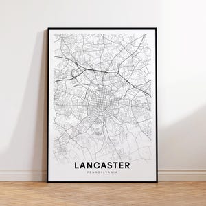 Lancaster City Map Print, Lancaster Street Map Poster, Pennsylvania Map Art, Street Road Map Print, Minimalist City Map, Living Room Decor