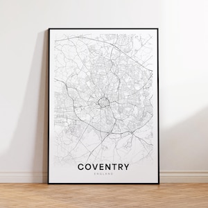 Coventry City Map, Coventry Map Print, Coventry UK Minimalist Map Poster, City Map Decor, Printable Map, Instant Download
