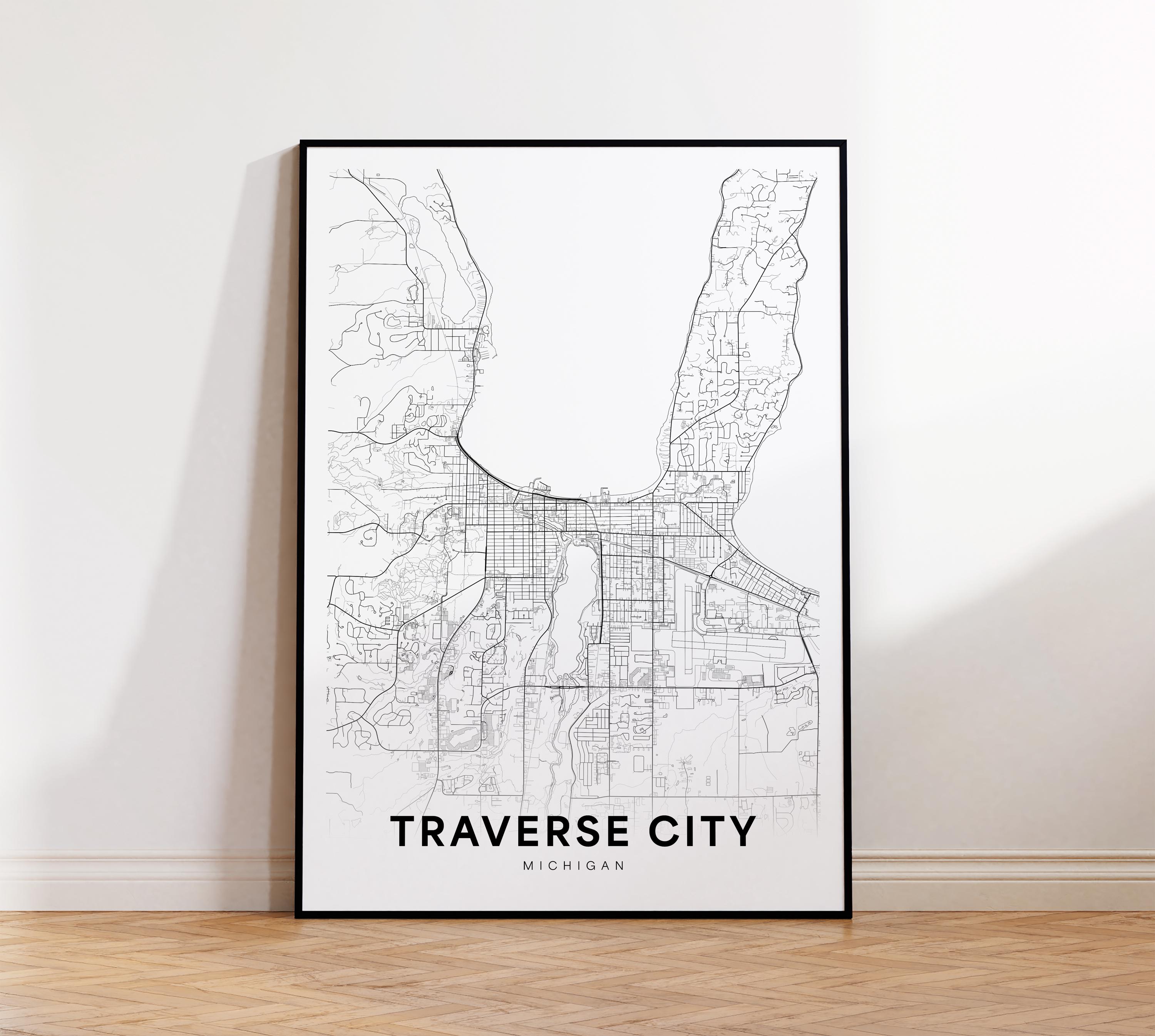 Traverse City Map Print, Traverse City Street Map Poster, Michigan Map Art, Street Road Map Print, Printable Wall Art, Wall Decor