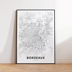 Bordeaux Stadt Karte, Bordeaux Straßenkarte, Bordeaux Frankreich Minimalistische Karte Drucken, druckbare Stadt Karte, Geschenk für ihn, Sofort-Download