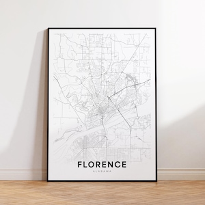 Florence stadskaart print, Florence stratenkaart poster, Alabama kaartkunst, straten wegenkaart print, afdrukbare muurkunst, Office Wall Art