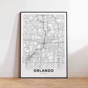 Impressão de mapa da cidade de Orlando, pôster de mapa de ruas de Orlando, arte de mapa da Flórida, impressão de mapa de estradas, mapa de cidade minimalista, decoração de sala de estar